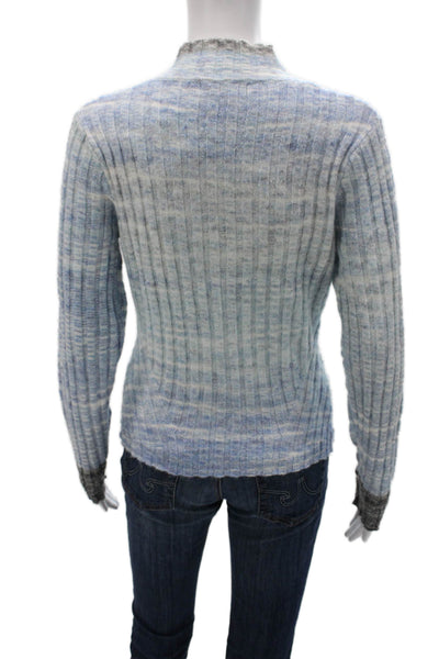 Central Park West Women Basic Striped Multicolor Mock Neck Zip Sweater Size S