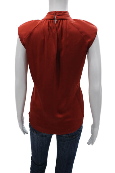 Ramy Brook Womens Red High Neck Sleeveless Blouse Polyester Button Size S