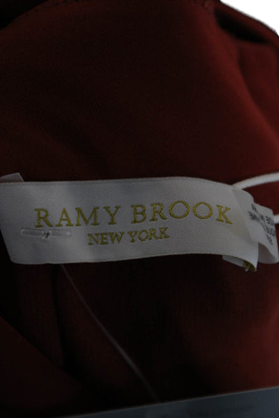Ramy Brook Womens Red High Neck Sleeveless Blouse Polyester Button Size S