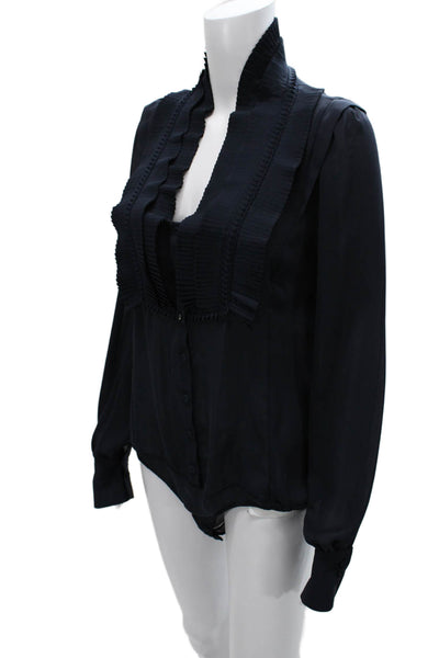 Pinko Womens Basic Blue High Neck Long Sleeve Blouse Polyester Button Size 8
