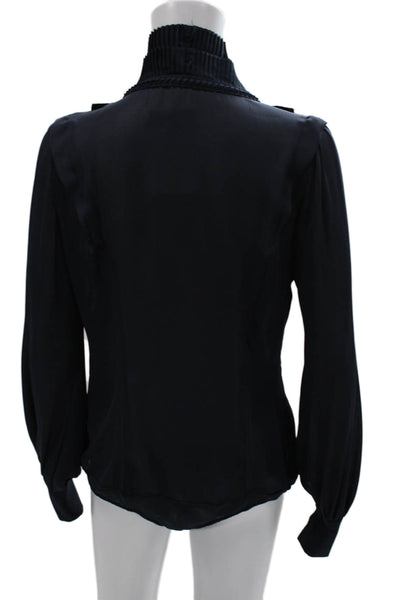 Pinko Womens Basic Blue High Neck Long Sleeve Blouse Polyester Button Size 8