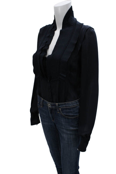 Pinko Womens Basic Blue High Neck Long Sleeve Blouse Polyester Button Size 8