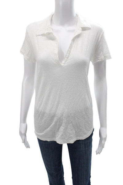 Standard James Perse Womens Collared Basic Polo Short Sleeve White Size 3