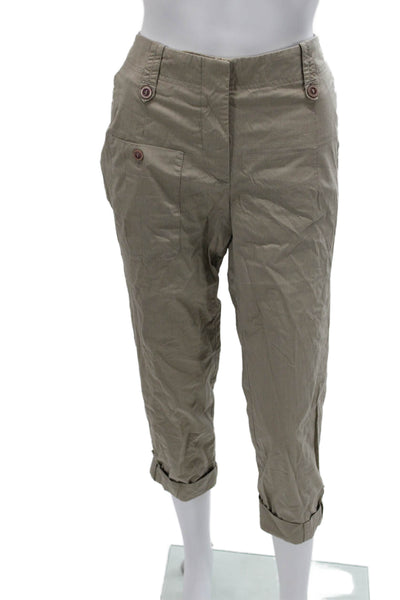 Gunex Women Beige Cotton Capri Pants Button Closure Size 10