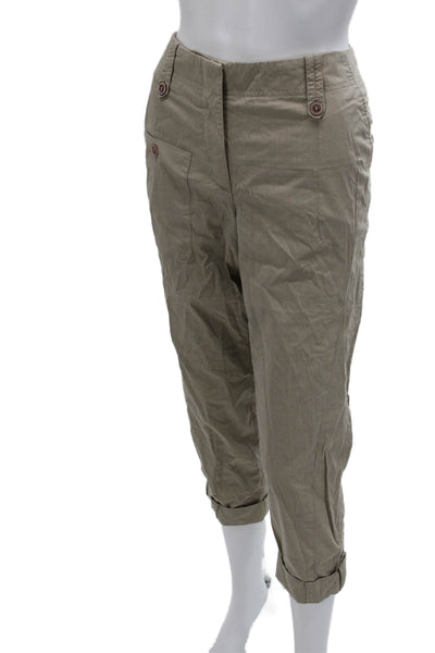 Gunex Women Beige Cotton Capri Pants Button Closure Size 10