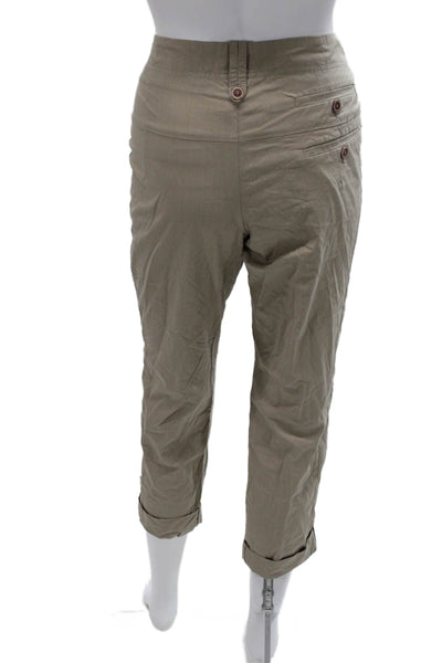 Gunex Women Beige Cotton Capri Pants Button Closure Size 10