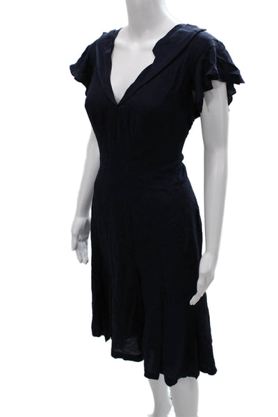 Zac Posen Womens Fit & Flare Silk V-Neck Mid Calf Dress Blue Size 12