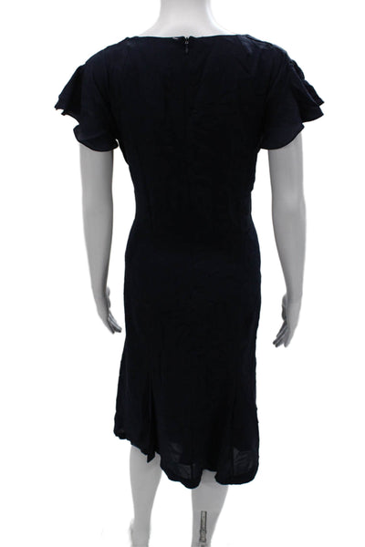 Zac Posen Womens Fit & Flare Silk V-Neck Mid Calf Dress Blue Size 12