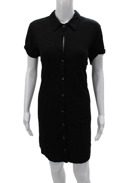 Standard James Perse Womens Shirt Dress Black Collar Button Short Sleeve Size 3