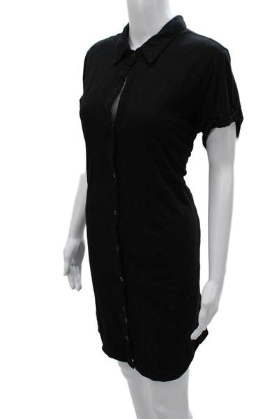 Standard James Perse Womens Shirt Dress Black Collar Button Short Sleeve Size 3