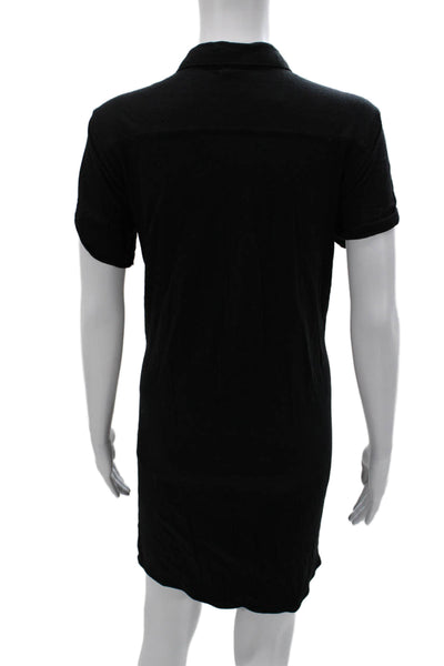 Standard James Perse Womens Shirt Dress Black Collar Button Short Sleeve Size 3