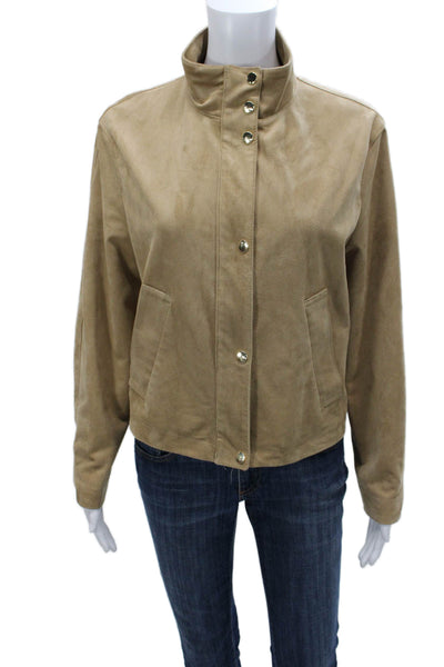 Zara Women Basic Jacket Beige Snap Closure Polyester Long Sleeve Size S