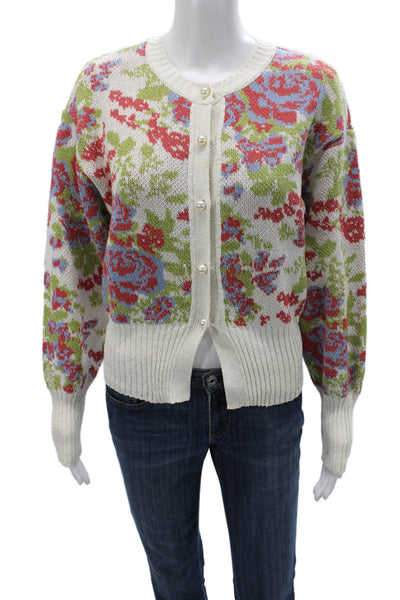 Zara Women Floral Cardigan Multicolor Round Neck Long Sleeve Size S