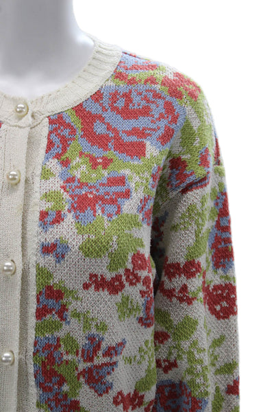 Zara Women Floral Cardigan Multicolor Round Neck Long Sleeve Size S