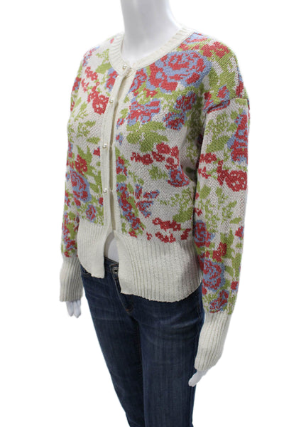 Zara Women Floral Cardigan Multicolor Round Neck Long Sleeve Size S