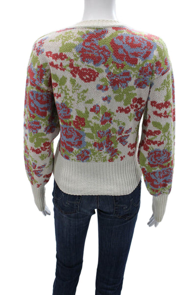 Zara Women Floral Cardigan Multicolor Round Neck Long Sleeve Size S