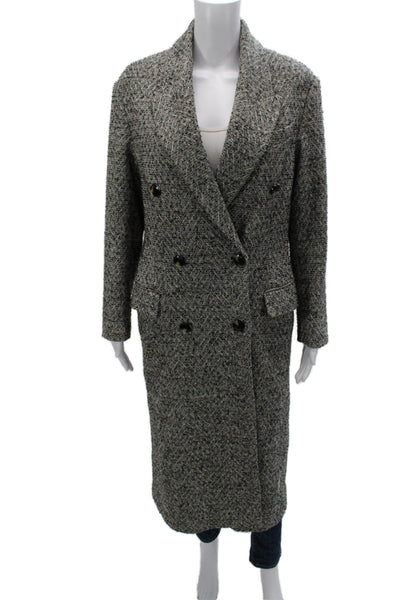MNG Womens Overcoat Gray Herringbone Button Wool Blend Long Sleeve Size 2XS