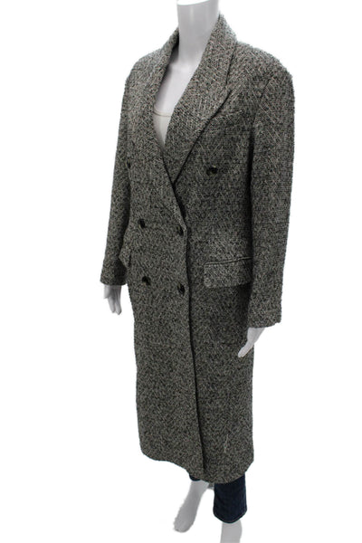 MNG Womens Overcoat Gray Herringbone Button Wool Blend Long Sleeve Size 2XS