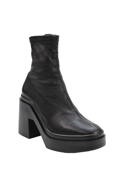 4450364 Clergerie Womens Side Zip Block Heel Platform Leather Ankle Booties Blac