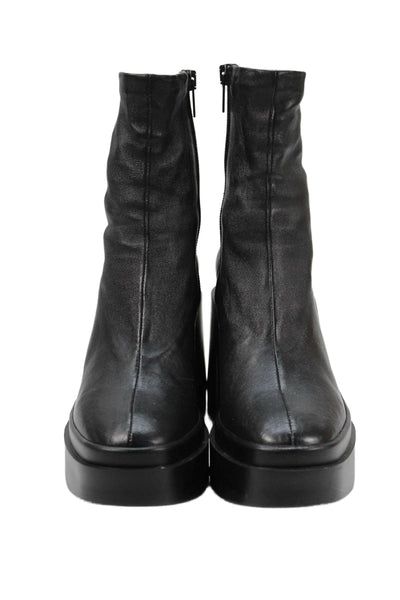 4450364 Clergerie Womens Side Zip Block Heel Platform Leather Ankle Booties Blac