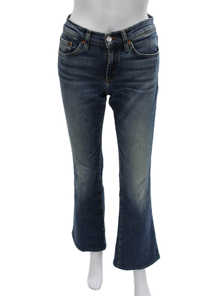 Re/Done Womens Blue Flared Jeans Mid Rise Cotton Blend Inseam 29 Size 24