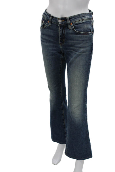 Re/Done Womens Blue Flared Jeans Mid Rise Cotton Blend Inseam 29 Size 24