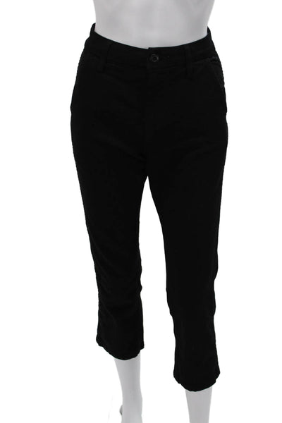 Amo Womens Cropped Black Pants Button 98% Cotton 2% Lycra Size 23