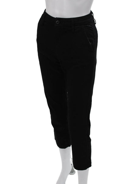 Amo Womens Cropped Black Pants Button 98% Cotton 2% Lycra Size 23