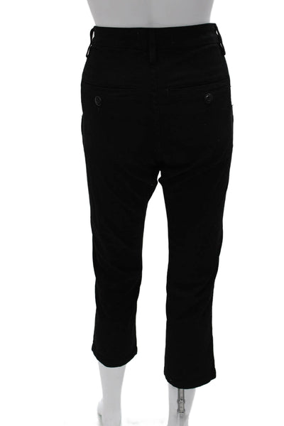 Amo Womens Cropped Black Pants Button 98% Cotton 2% Lycra Size 23