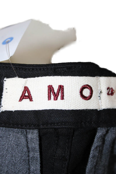 Amo Womens Cropped Black Pants Button 98% Cotton 2% Lycra Size 23