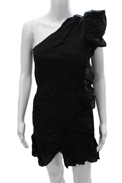 Isabel Marant Etoile Womens Mini Linen Dress Black One Shoulder Size 38