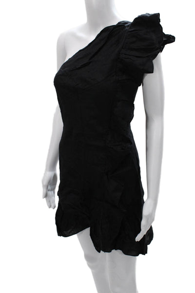 Isabel Marant Etoile Womens Mini Linen Dress Black One Shoulder Size 38