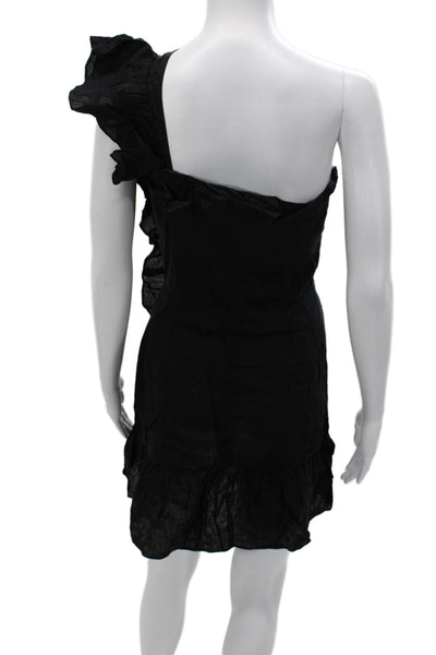 Isabel Marant Etoile Womens Mini Linen Dress Black One Shoulder Size 38