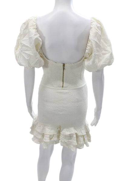 V. Chapman Womens Boho Linen Sweetheart Mini Dress Ivory Short Sleeve Size XS