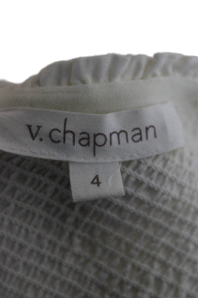 V. Chapman Womens Boho Linen Sweetheart Mini Dress Ivory Short Sleeve Size XS