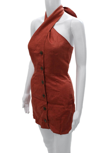 Matthew Bruch Women Mini Halter Sleeveless Button Linen Dress Orange Size 1