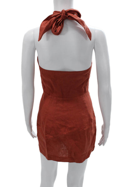 Matthew Bruch Women Mini Halter Sleeveless Button Linen Dress Orange Size 1