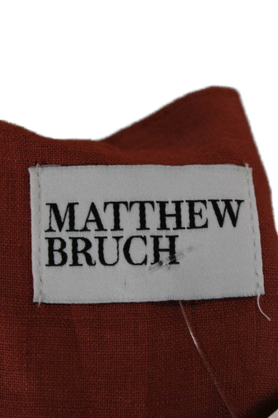 Matthew Bruch Women Mini Halter Sleeveless Button Linen Dress Orange Size 1