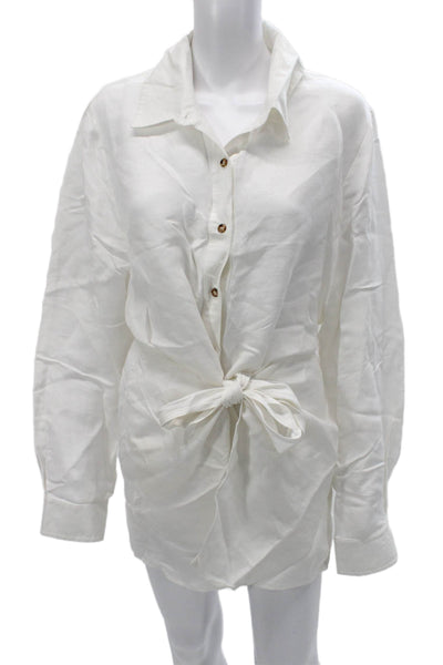 ANEMOS Women White Shirt Dress Collared Long Sleeve Button Up Size M