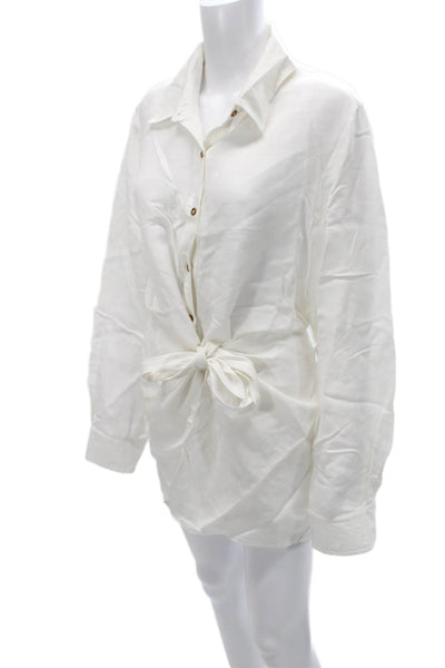 ANEMOS Women White Shirt Dress Collared Long Sleeve Button Up Size M