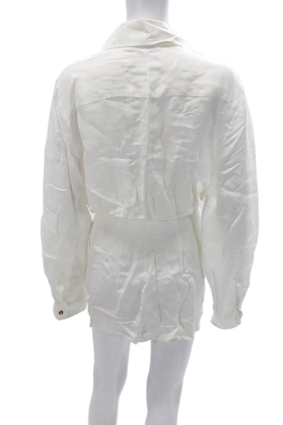 ANEMOS Women White Shirt Dress Collared Long Sleeve Button Up Size M
