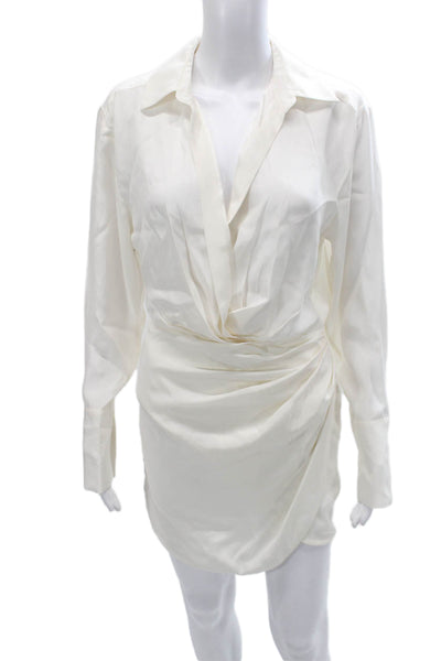 GAUGE81 Women Mini Silk Long Sleeve Knee Length White Dress Size S