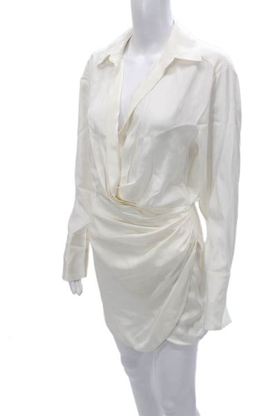 GAUGE81 Women Mini Silk Long Sleeve Knee Length White Dress Size S