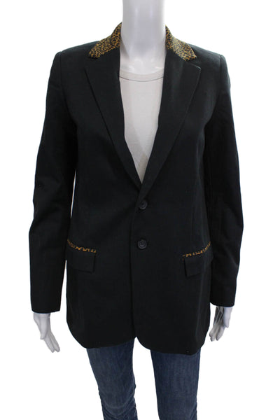 Current/Elliott Women Black Basic Jacket Button Long Sleeve Cotton Wool Size 0