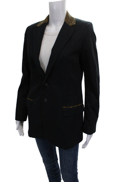 Current/Elliott Women Black Basic Jacket Button Long Sleeve Cotton Wool Size 0