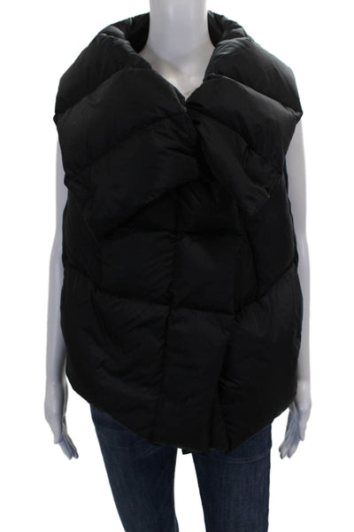 DKNY Women Quilted Nylon Sleeveless Button Front Vest Black Size M