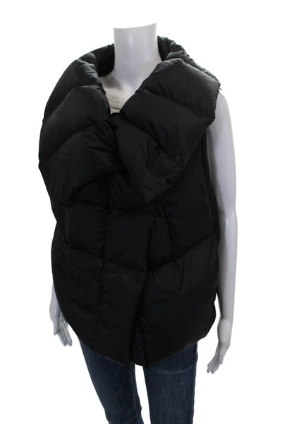DKNY Women Quilted Nylon Sleeveless Button Front Vest Black Size M