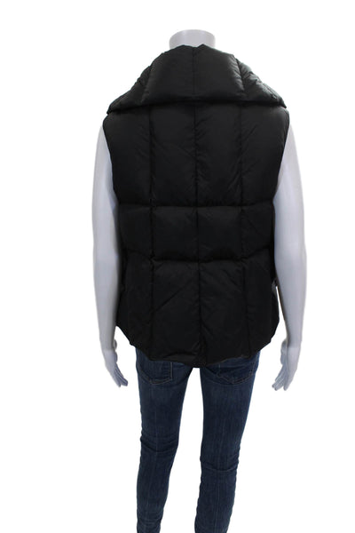 DKNY Women Quilted Nylon Sleeveless Button Front Vest Black Size M