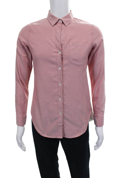 Theory Women Basic Collared Button-Up Shirt Pink Cotton Long Sleeve Size M