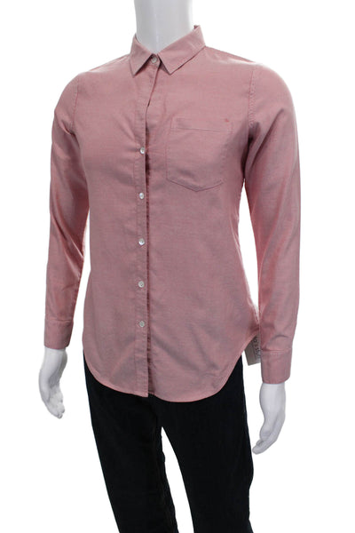 Theory Women Basic Collared Button-Up Shirt Pink Cotton Long Sleeve Size M